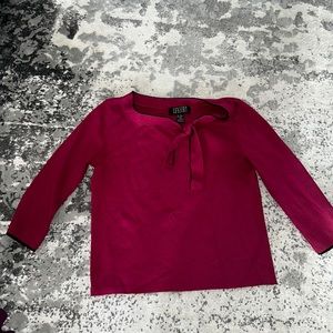 Spenser Jeremy burgundy Petite Three quarter sleeve knit blouse with bow